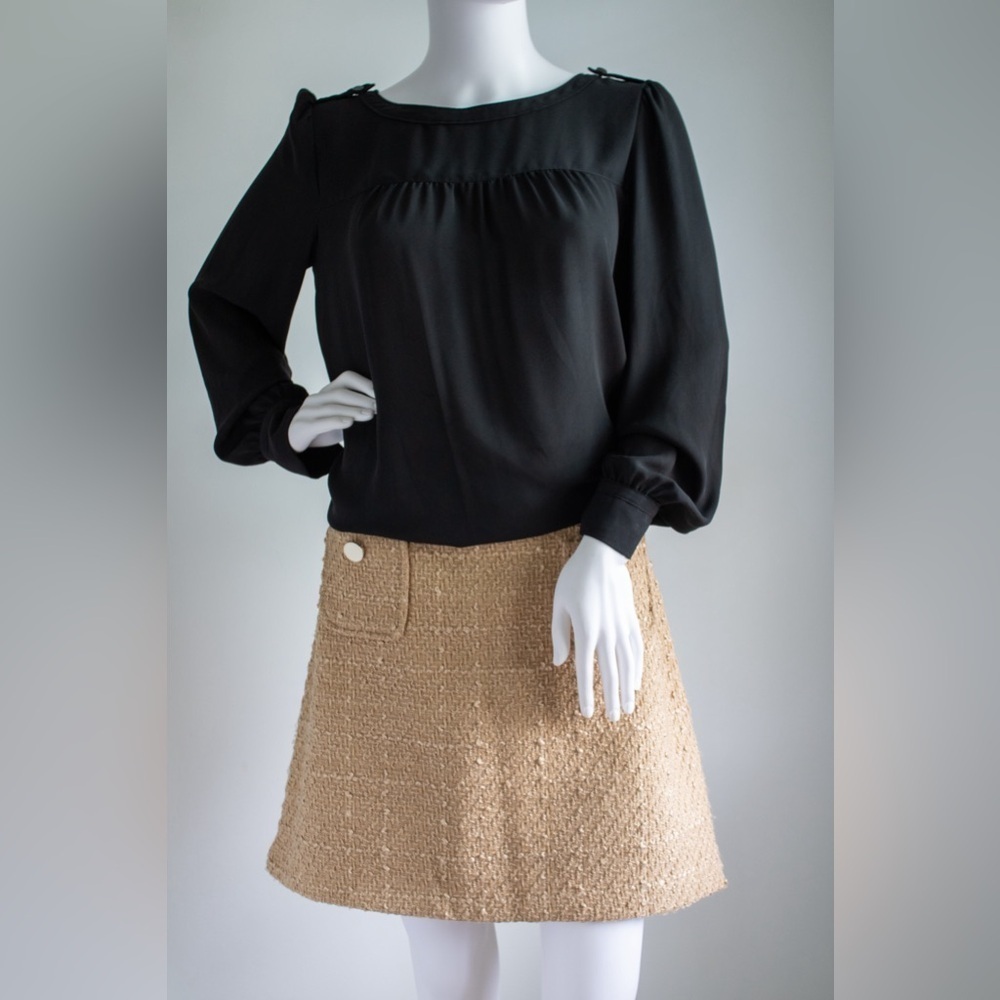 Maison d'Amélie Paris Camel Tweed Wool Blend Zip Up Women’s Miniskirt Size 10 - Picture 5 of 12